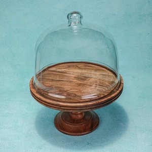 Support à gâteau rond en bois Curio Craft avec dôme en verre, présentoir à desserts fait main, finition bois naturel, écologique CC-HCS 26 - Product Image 4