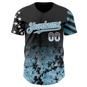 Camiseta de Béisbol Personalizada Negra con Bandera de EE. UU., Camuflaje Blanco con Degradado Rosa Medio, Estrellas y Rayas, Dos Tonos, Auténtica 100% - Product Image 3