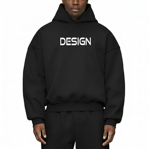 Sweat-shirt à capuche oversize imprimé pour homme, en coton noir, style décontracté, avec logo au dos, manches classiques, style automne - Product Image 2