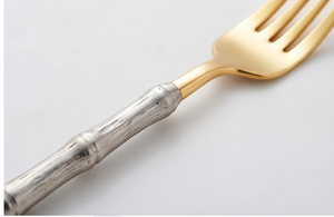 Juego de cubiertos modernos con textura de bambú, de acero inoxidable con acabado dorado, resistente al óxido, apto para lavavajillas, para bodas, fiestas y restaurantes. - Product Image 2