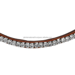 Bande de front de cheval en cuir Tan Premium de forme de vague Offre Spéciale conçue avec des pierres de diamant de cristaux clairs ronds bande de front de bling - Product Image 3