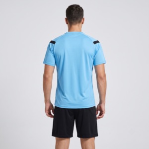Custom Soccer <b>Referee</b> Uniform Set Light Blue Black V-Neck Short Sleeve Moisture Wicking Breathable Athletic Fit Adult Unisex - Product Image 5