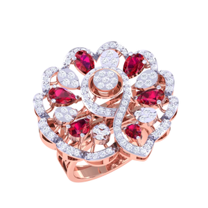 Bague de cocktail de luxe en or rose pour femme, avec rubis taille poire, bijoux de mode pour mariage - Product Image 1