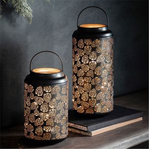Luxury Hollow Out Metal Pillar Candle Holder <b>Retro</b> Pattern Decorative Iron Lantern Hanging Garden Indoor Outdoor Desktop <b>Decor</b> - Product Image 6