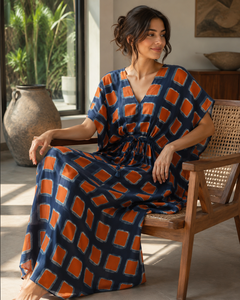 Vestido Maxi Boho con Cuello en V, Estampado Tie-Dye, Ajuste Moderno, Cintura Natural, Transpirable, Ecológico, Tejido 100% para Todas las Estaciones - Product Image 5