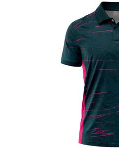 Camisa Polo para Hombre en Verde Azulado Oscuro y Rosa, Manga Corta, Estampado Gráfico, Ropa Deportiva Informal, Transpirable, de Poliéster, para Golf, Tenis y Entrenamiento - Product Image 3