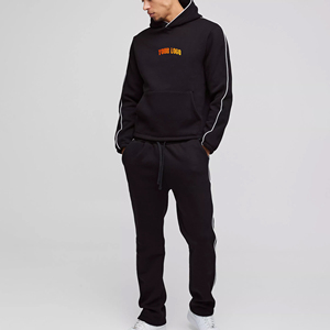 Custom Custom Made Front Heavyweight Winter Hoodie Baggy <b>Joggers</b> Sweatsuit <b>White</b> Piping Two-Piece Breathable Streetwear 100% - Product Image 4