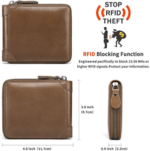 Carteras Cortas de Cuero Caqui Originales OEM con Diseño de Cremallera de Alta Calidad, Logotipo Personalizado, Capacidad para Múltiples Tarjetas, Curtido Vegetal, Nuevo - Product Image 2