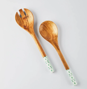 Dernières cuillères à salade en bois émaillé à long manche, imprimées, pour la maison et la restauration - Product Image 1