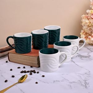 Ensemble de 4 tasses en céramique à motif vague vert et blanc, résistantes au micro-ondes, 200 ml, en grès émaillé - Product Image 1