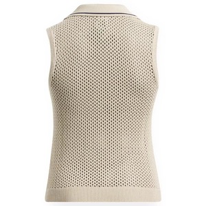 Women's <b>Sleeveless</b> Polo Shirt Mesh Knitted Breathable Solid Color Preppy Style <b>Top</b> - Product Image 5