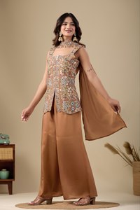 Pure Viscose Chinon Embroidered Women's Ethnic <b>Wedding</b> Party Wear Kurti Pant Dupatta Set Full SEQUENCE COADING EMBROIDERY Work - Product Image 1