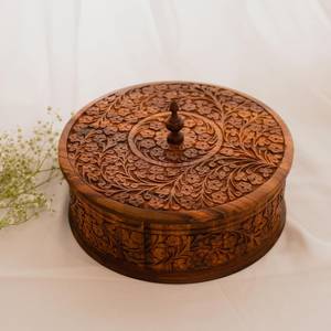 หม้อไม้แกะสลักด้วยมือพร้อมฝาปิด: กล่องใส่อาหารสำหรับเสิร์ฟในครัว - Product Image 4