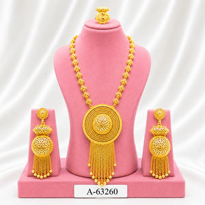 Ensemble de bijoux classique plaqué or 24 carats, collier et boucles d'oreilles, mode mariage pour femmes A-63266 - Product Image 4