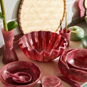 Resin Red White <b>Marble</b> Effect Heat Resistant Uncoated Serving Bowl <b>Dinnerware</b> for Party & Wedding Table Decor Fruit Salad Bowl - Product Image 2