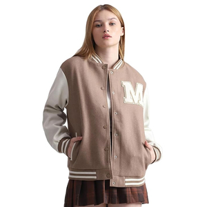Custom Made Wholesale Cropped <b>Varsity</b> <b>Jacket</b> for Women Genuine Leather & Wool Embroidery College Polyester Material Autumn - Product Image 1