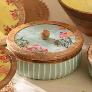 Élégante boîte de service en bois avec imprimé floral coloré et couvercle assorti, plat de service de luxe, articles de cuisine en gros - Product Image 4