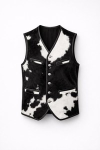 <b>Men's</b> Brown <b>White</b> Cowhide Fur <b>Vest</b> Vintage Western Waistcoat Single Breasted V-Neck Animal Pattern - Product Image 6