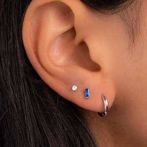 Sapphire <b>Stud</b> <b>Earrings</b> 925 Sterling Silver 14K Gold Plated Tiny Minimalist <b>Blue</b> Birthstone <b>Earrings</b> Gift For Her - Product Image 2