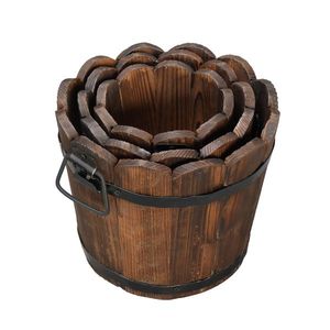 Vaso da Esterno Rinforzato in Abete Cinese, Anticorrosione, Carbonizzato, a Forma di Botte a Fiore - Product Image 6