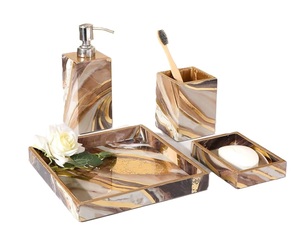 Ensemble de salle de bain en résine époxy 4 pièces, très demandé, pour la maison : distributeur de savon, porte-brosse à dents, plateau de vanité à prix abordable - Product Image 1