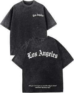 T-shirt graphique oversize pour homme, style streetwear vintage Los Angeles, délavé à l'acide, coupe ample, en coton décontracté - Product Image 1