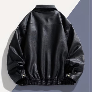 Veste en cuir véritable pour hommes, style aviateur, rétro, ample, courte, streetwear japonais décontracté, multi-poches, imperméable - Product Image 3