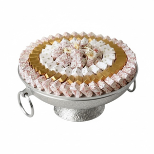 Chocolate Presentation Bowl Elegant Hammered Silver Pedestal Platter With Handles For Wedding <b>Eid</b> And Premium Party <b>Gift</b> - Product Image 1