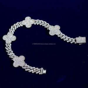 Pulsera Hip Hop de Plata de Ley 925 con Baño de Oro y Diamantes de Moissanita, Diseño de Trébol de Cuatro Hojas Floral, Regalo de Cumpleaños para Hombre - Product Image 4