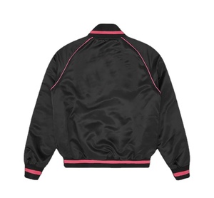 Chaqueta Bomber Negra para Hombre con Ribete Rosa, Corte Regular, Estilo Casual, Cuello Camisero, Material de Poliéster, para Otoño - Product Image 2