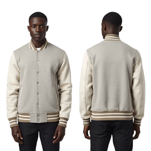 Chaqueta Varsity Gris para Hombre, Corte Regular, Cuello Camisero, Cierre de Botones, Estilo Casual Otoñal, Color Sólido, Tejido de Poliéster - Product Image 2
