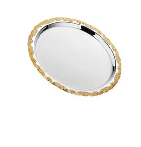 Oval Stainless Steel Tray with <b>Gold</b> Trim Traditional Design - Product Image 4