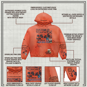 Sweat à capuche homme Sunfaded Mud Wash 450 g/m² en molleton bouclette, coupe ample effet vieilli, streetwear, pull orange personnalisé, style vintage - Product Image 4