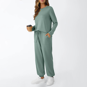 Conjunto Deportivo de Dos Piezas para Mujer, Sudadera con Capucha de Manga Larga y Pantalones Deportivos, Informal, de Felpa de Algodón Tejido - Product Image 4