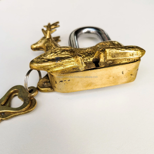 Decorative Polished Brass Deer <b>Padlock</b> Handmade Antique Digital Printing Lock with Keys for Cabinet Trunk Temple Home Decor Gift - Product Image 6