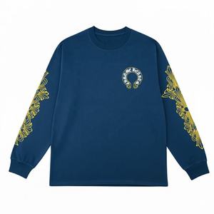 เสื้อยืดคอกลมแขนยาวสีเขียวสำหรับผู้ชาย คุณภาพสูง ปักโลโก้รูปเกือกม้าตามสั่ง ทรงโอเวอร์ไซส์ สไตล์ลำลอง สตรีทแวร์ - Product Image 6