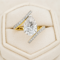 Bague de fiançailles et de mariage en moissanite 3 carats originale, coupe poire, sertissage en barrette, plaqué rhodium, argent sterling 925, vente en gros
