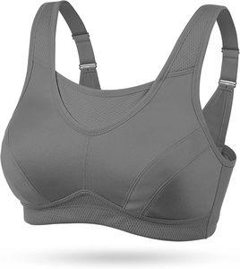 Women's Racerback Sports Bra Scoop Neck Medium Support Breathable <b>Mesh</b> Fitness Workout <b>Top</b> Solid Gray Seamless Design - Product Image 1