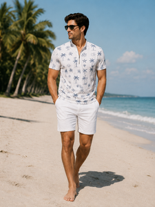 Polo de Manga Corta con Cierre de Media Cremallera y Estampado Playero Blanco para Hombre, Transpirable, Ropa Casual de Verano, Proveedor de Fábrica OEM Personalizado al por Mayor - Product Image 5