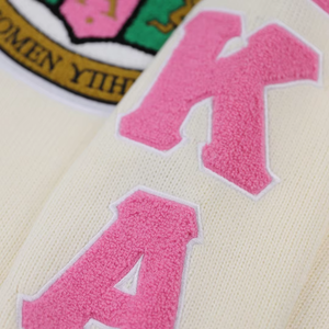 For Acrylic V-Neck Winter Women's Sweater Pink Green Trim Greek Sorority Front Logo Premium Soft Warm Stylish Fit Casual - Product Image 5