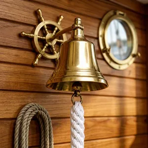 Campana Náutica de Latón para Montar en la Pared con Volante de Barco y Cuerda Trenzada, Campana Decorativa Marina para Puerta de Casa, Oficina, Cafetería, Jardín - Product Image 5