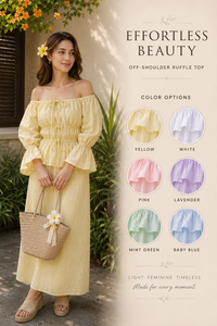 Ensemble haut jaune sans manches à épaules dénudées et pantalon large |   Tenue d'été décontractée en dentelle et coton |   Vacances à la plage pour femmes - Product Image 6