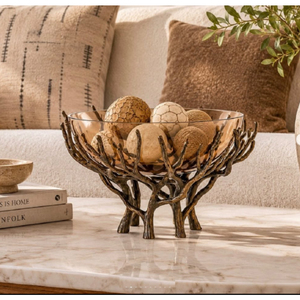 Offre Spéciale : Ensemble de deux bols en verre ambré avec support en bronze en forme de racine, centre de table, plat de service, bol à dessert pour restaurant - Product Image 2