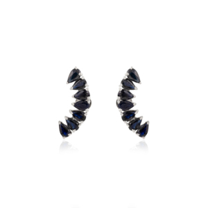 925 Sterling Silver Crescent Moon Shape Climber <b>Studs</b> <b>Earrings</b> with Natural <b>Blue</b> Sapphire Gemstone September Birthstone Jewelry - Product Image 1