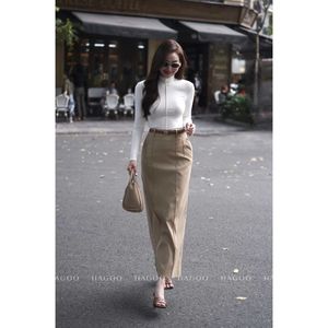 CV941 Luxury Women White High Waisted Side <b>Slit</b> Ankle Length <b>Pencil</b> <b>Skirt</b> Wholesale - Product Image 4