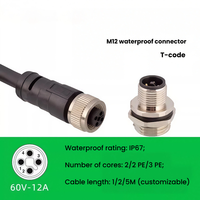 Conector de Alimentación M12 Codificado T con Soporte Moldeado para Cable de Campo PE de Alta Corriente de 2, 3 y 4 Pines
