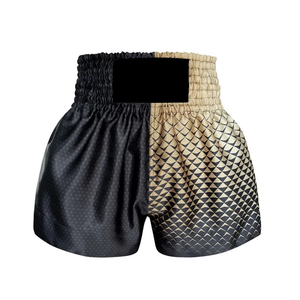 Shorts de Muay Thai pour hommes, en satin noir, motif tendance, taille mi-haute, élastique, séchage rapide, écologiques, en Spandex/Polyester - Product Image 3