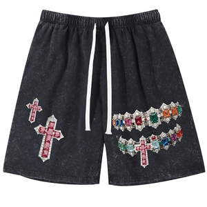 Pantalones Cortos de Hombre Rosa 100% Algodón Tejido Liso con Cordón, Logo Frontal, Estilo Urbano, Ecológicos, Transpirables, Casuales, de Cintura Media - Product Image 2