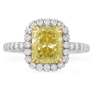 2.43 Carat Fancy Yellow Radiant Cut Diamond Halo Engagement <b>Ring</b> Yellow <b>Gold</b> Rhodium Plated Luxury <b>Cocktail</b> <b>Ring</b> - Product Image 1