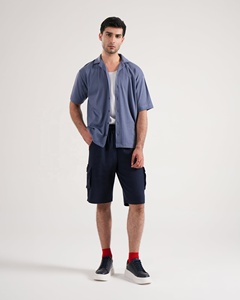 Bermuda pour hommes de qualité supérieure coupe décontractée tendance avec cordon de serrage en métal tissu en nylon polyester teint uni - Product Image 1